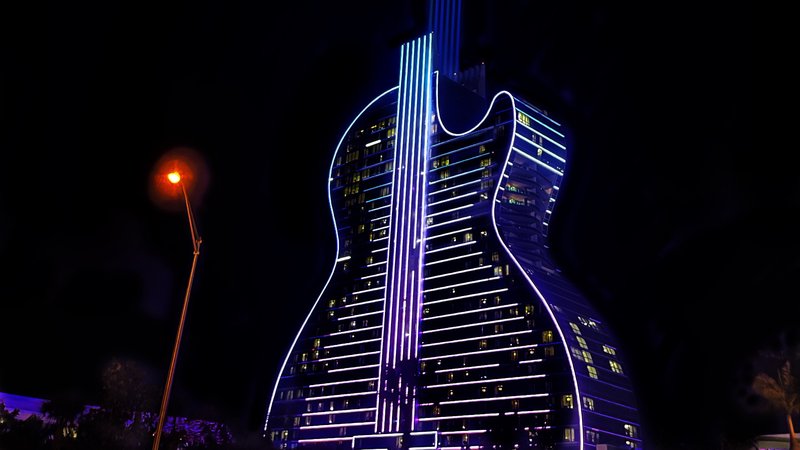 The Guitar Hotel at Seminole Hard Rock lit up at night