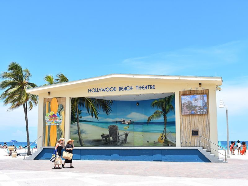 The Hollywood Beach Theatre bandshell on the Broadwalk, painted with a beach mural